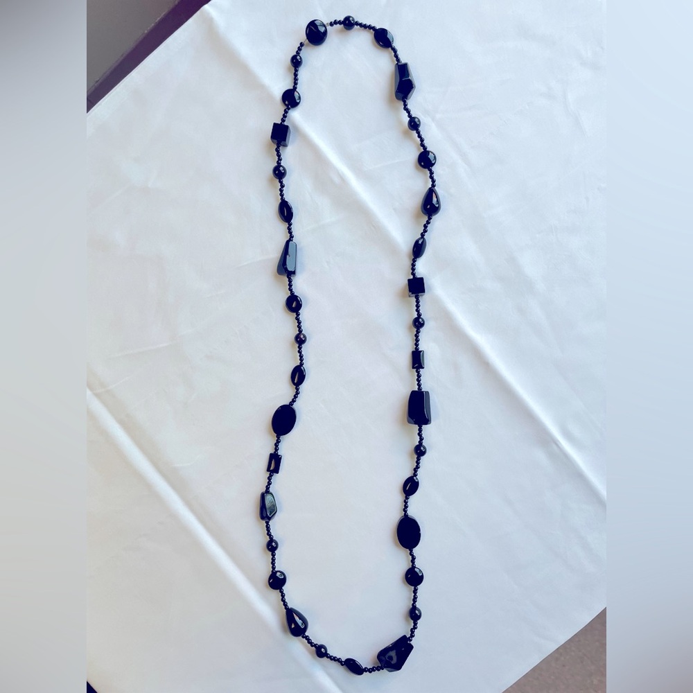 Vintage Multi Faceted Black Glass Bead Necklace